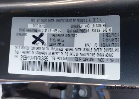 2016 Mazda Mazda3 I Sport z USA, uszkodzony, nr VIN 3MZBM1U74GM313485